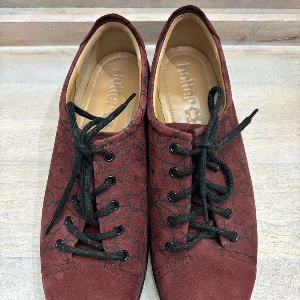 Hotter Dew lace-up shoes maroon print‎ nubuck leather suade feeling sz 8